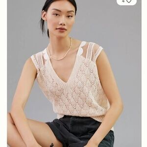 NWT Anthropologie Maeve Scalloped Knit Vest Sweater